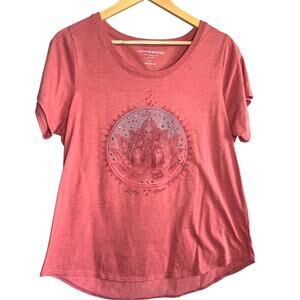 Lucky Brand Pink Mandala Graphic Tee L Rhinestone Boho Casual Top
